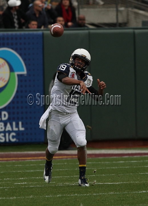 122912 Kraft SA-023.JPG - Dec 29, 2012; San Francisco, CA, USA; Navy Midshipmen quarterback Keenan Reynolds throws a pass against the Arizona State Sun Devils in the 2012 Kraft Fighting Hunger Bowl at AT&T Park.